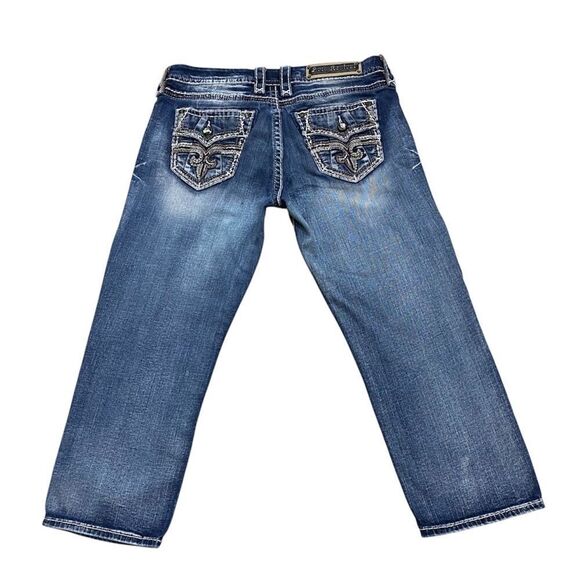 Rock Revival Linne Easy Crop Jeans 29x24 Distressed Stretch Denim EUC - Picture 2 of 14